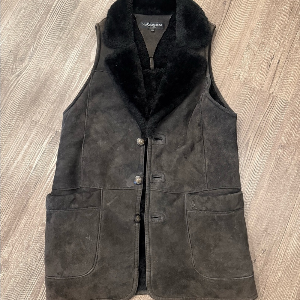 Vintage Yves Saint Laurent Pour Homme Black Suede Shearling Vest- Men’s/Unisex